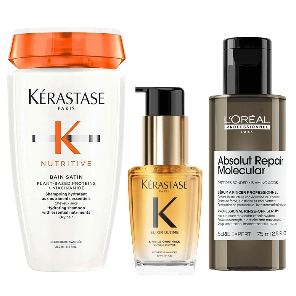 Kit Kérastase + L'Oréal Professionnel – Shampoo Nutritive + Óleo Capilar Elixir + Sérum Absolut Repair Molecular